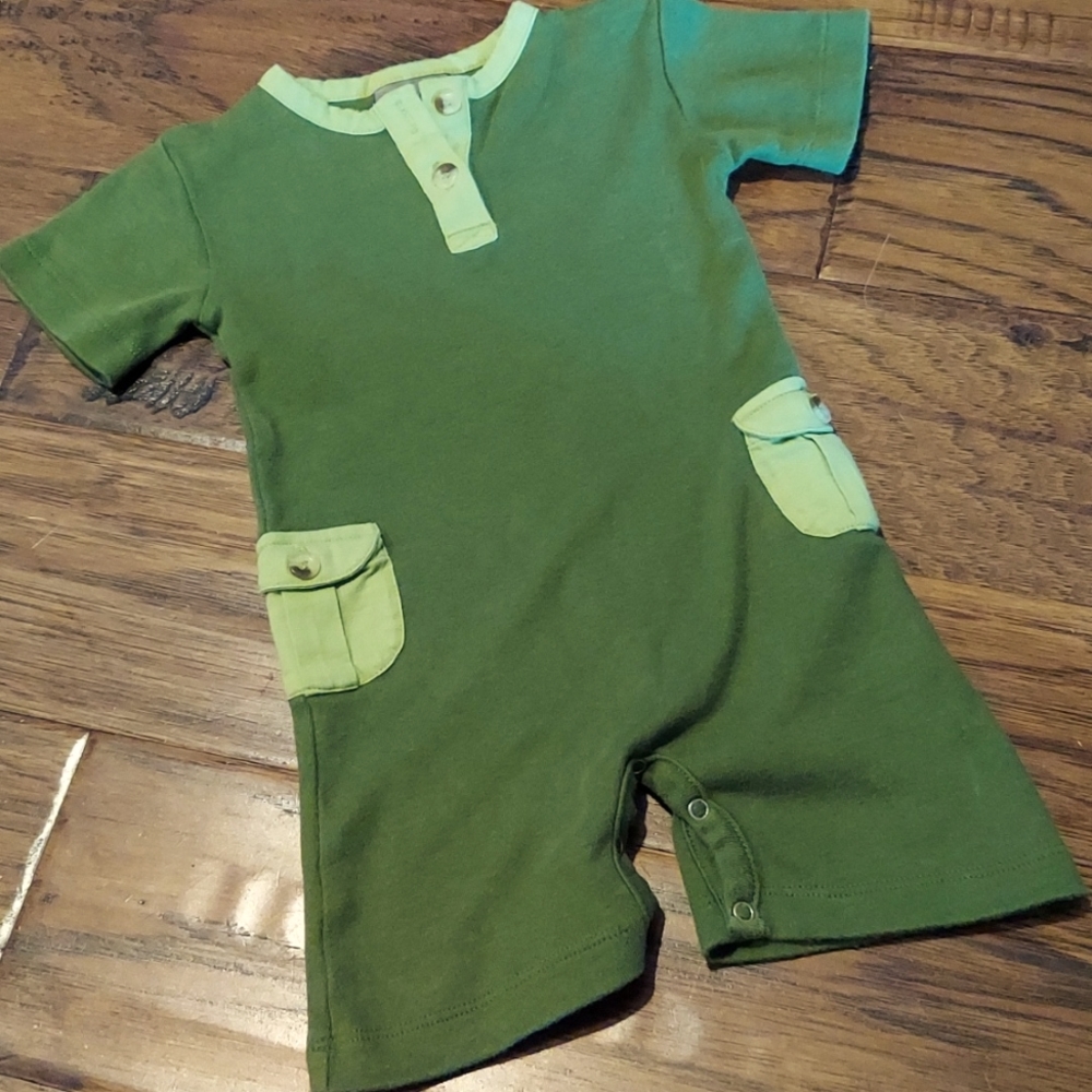 Kate Quinn Organic Cotton Green Cargo Short Romper 3 6 Months